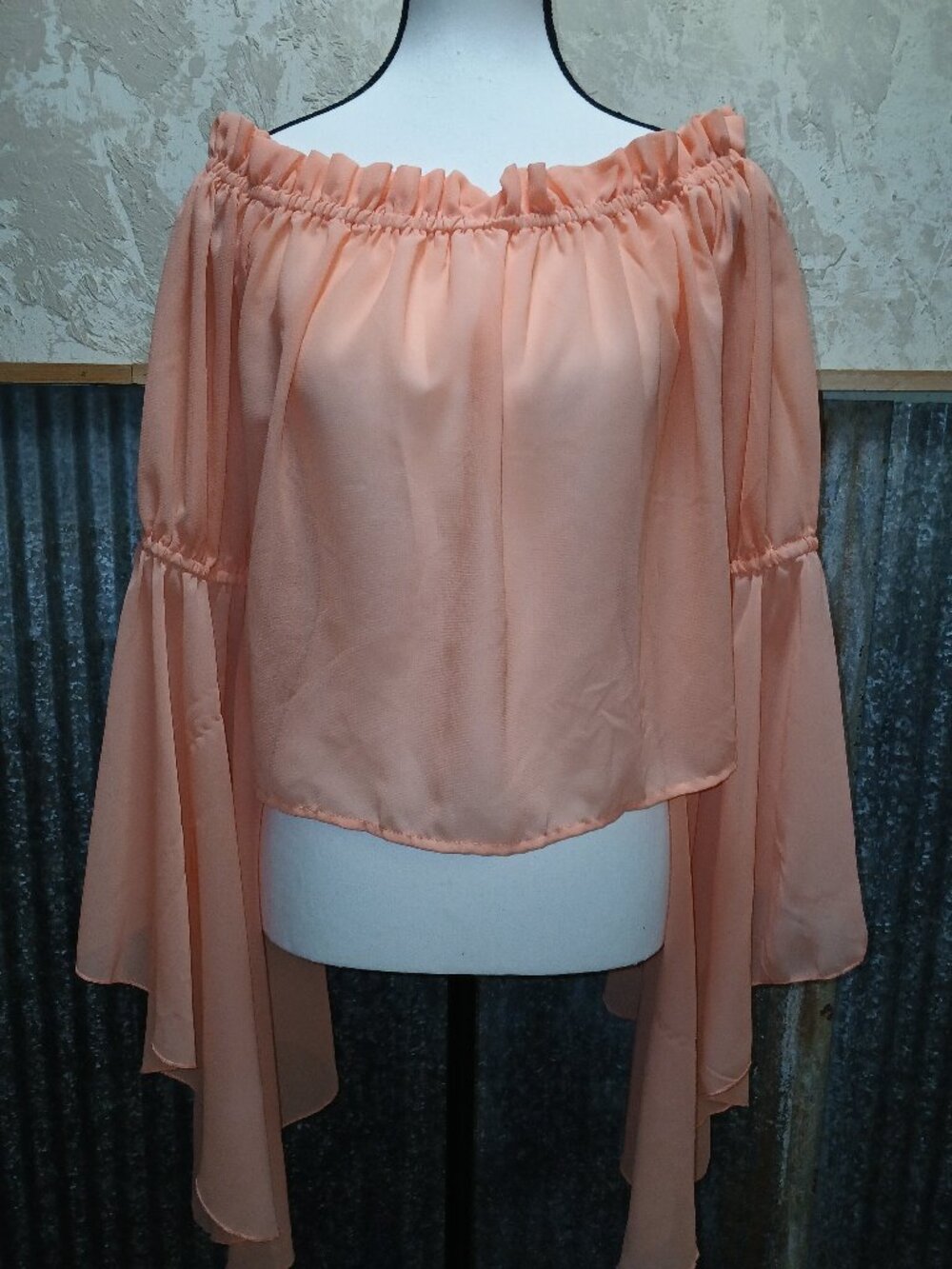 Live 4 Truth Peach Sheer Off‑Shoulder Blouse | Flowy Boho Peasant Top